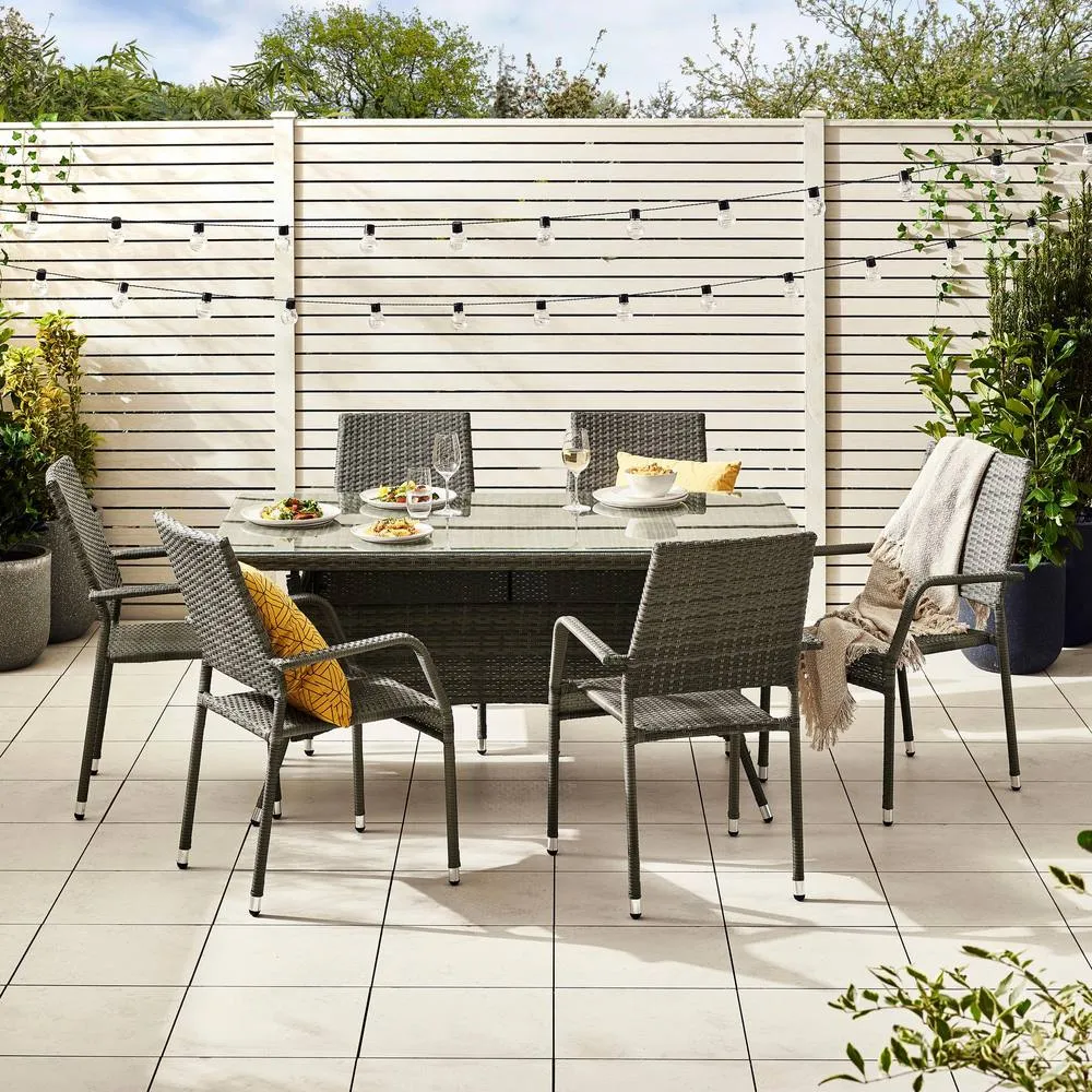 FurnitureboxUK Antigua 6 Seater Rattan Outdoor Garden Dining Set, PE Rattan, 6 Seat Garden Table & Chair Set, Weather Resistant in Grey 2