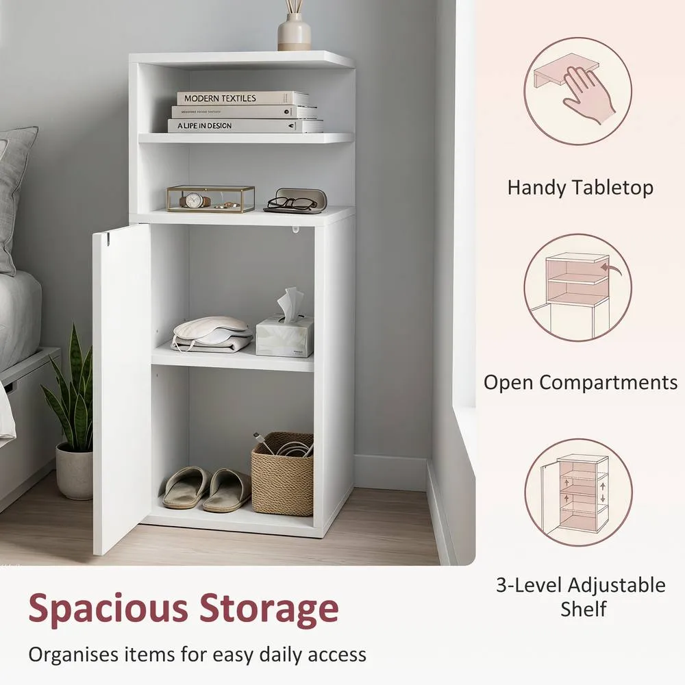 HOMCOM Slim Bedside Table Set of 2 with Open Cubbies & Cupboard in White 6