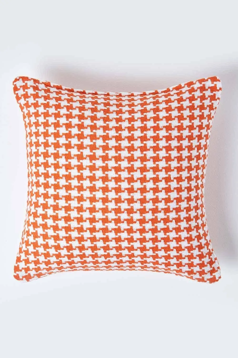 Homescapes Houndstooth 100% Cotton Cushion Cover in Orange 1