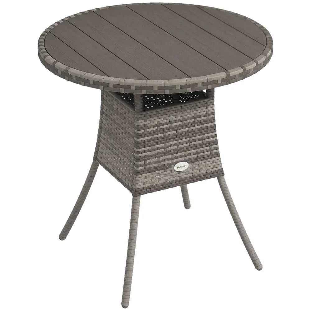 OUTSUNNY 70cm Outdoor PE Rattan Dining Table with Wood-plastic Composite Top, Grey 2