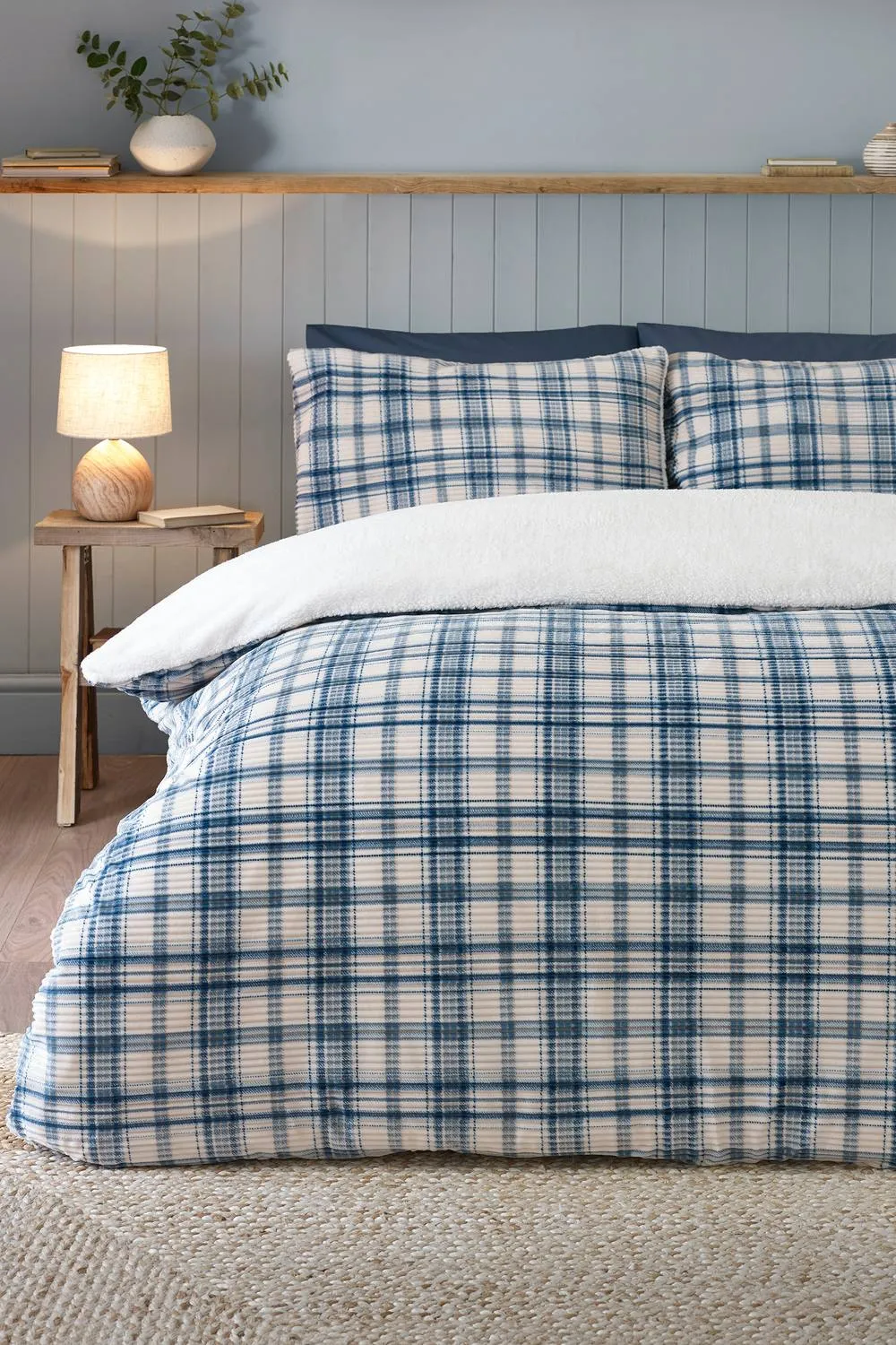 Catherine Lansfield 'Cosy Ribbed Check' Duvet Cover Set in Blue 1