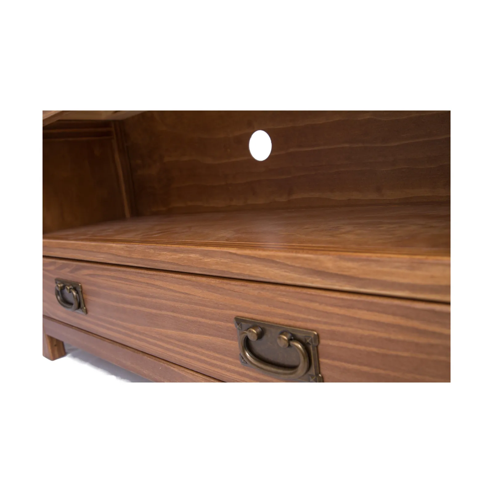 Cabinet Bits Padua Lacquered 1 Drawer TV Cabinet Brass Drop Handle in Brown 6