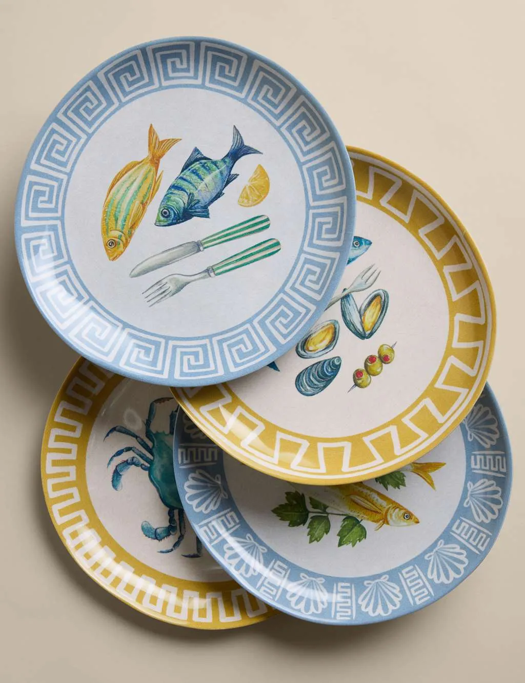 M&S Set of 4 Coastal Icon Picnic Side Plates Multi