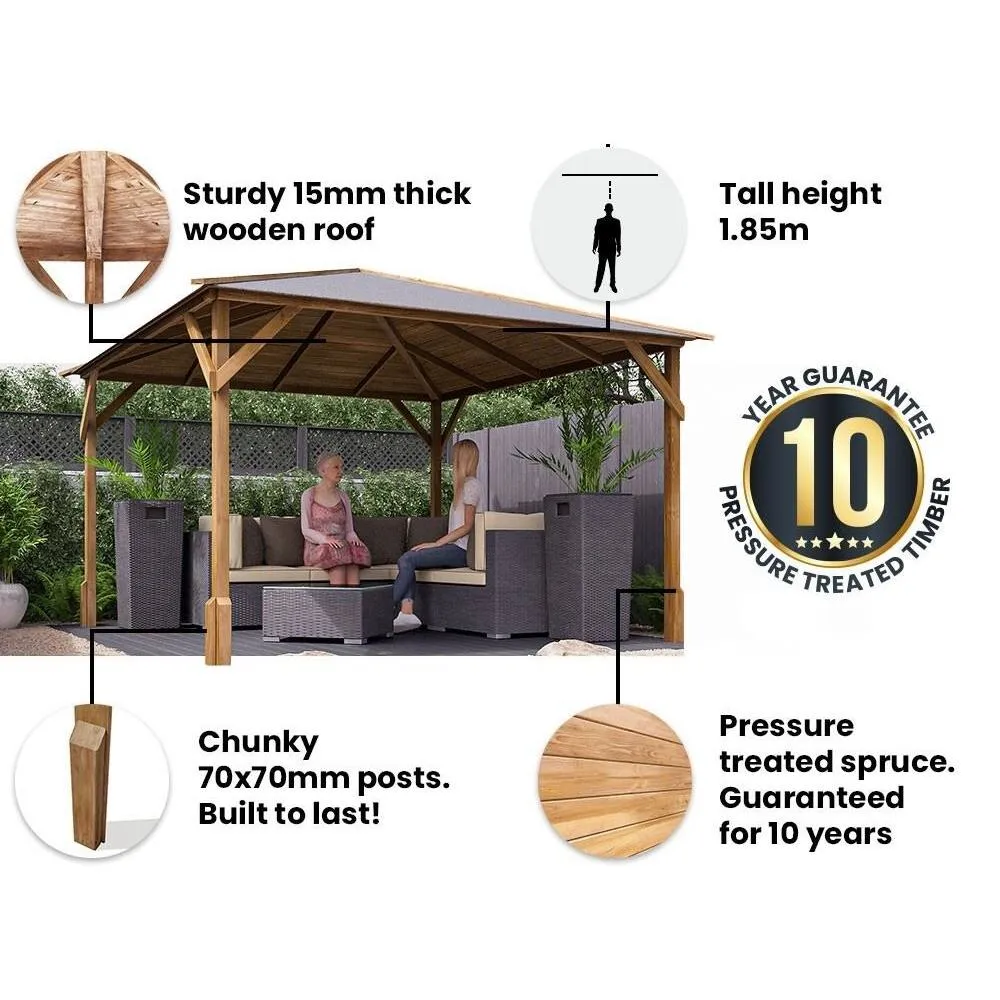Dunster House Wooden Gazebo 3x3m Heavy Duty Pressure Treated Superfelt Utopia 300 in Brown 2