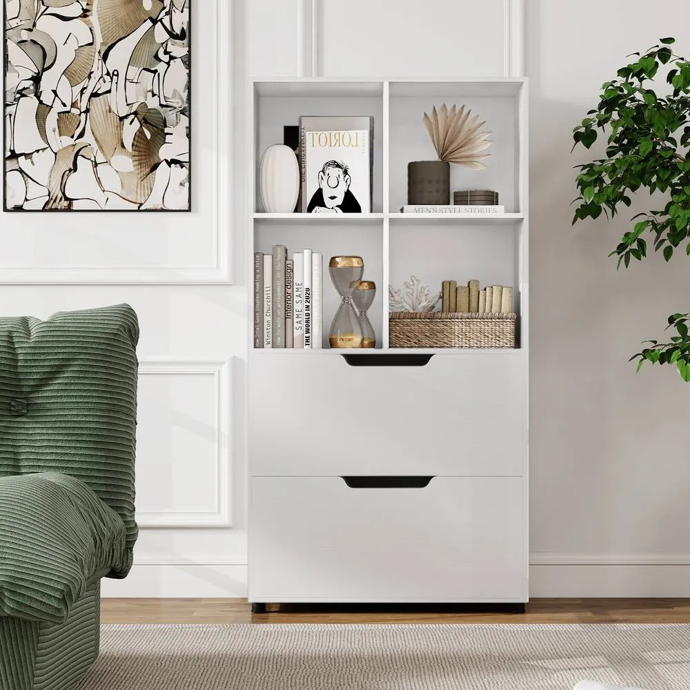 Costway Wooden Bookshelf w/2 Drawers Modern 130CM Tall Storage Organizer in White 5
