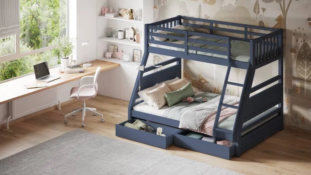 Flair Ollie Wooden Triple Bunk Bed with Drawers in Blue 2