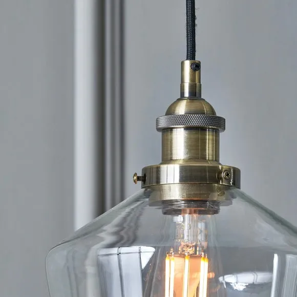 Antique Brass Metal and Clear Glass Pendant, Silver 2