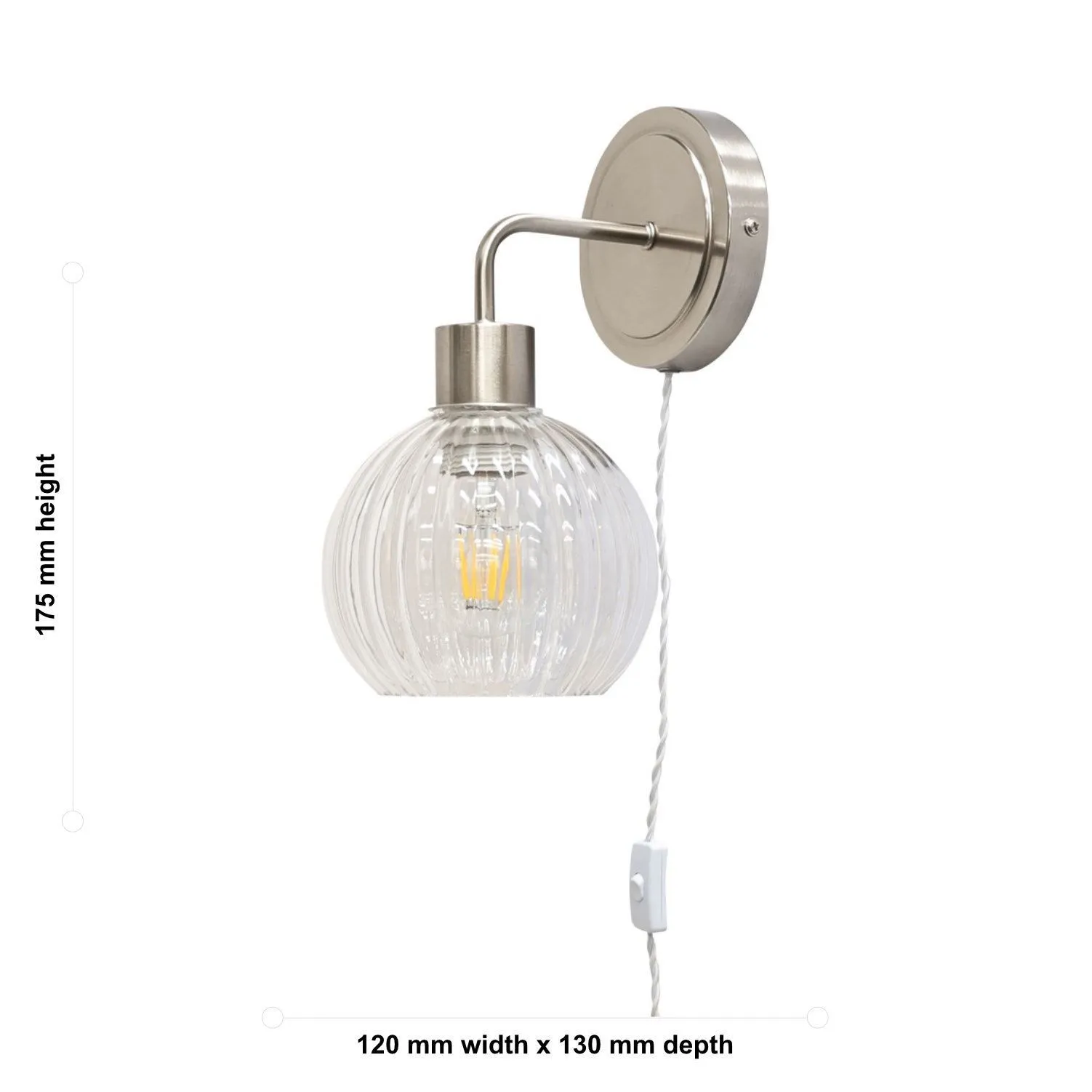 First Choice Lighting Toby - Satin Nickel Plug in Wall Light Fitting Glass Not Included in Silver 6