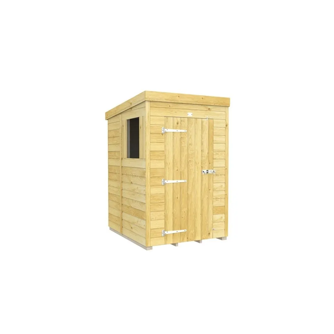 Buttercup Farm 4 x 5 Feet Pent Shed - Single Door W/ Windows - L147 x W127 x H201 cm in Brown