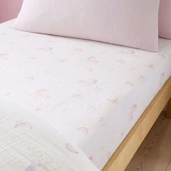 Set of 2 Unicorn Cotton Muslin Fitted Sheets