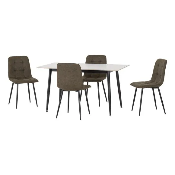 Fenton 4 Seater Dining Table Set with 4 Olive Suede Dining Chairs 2