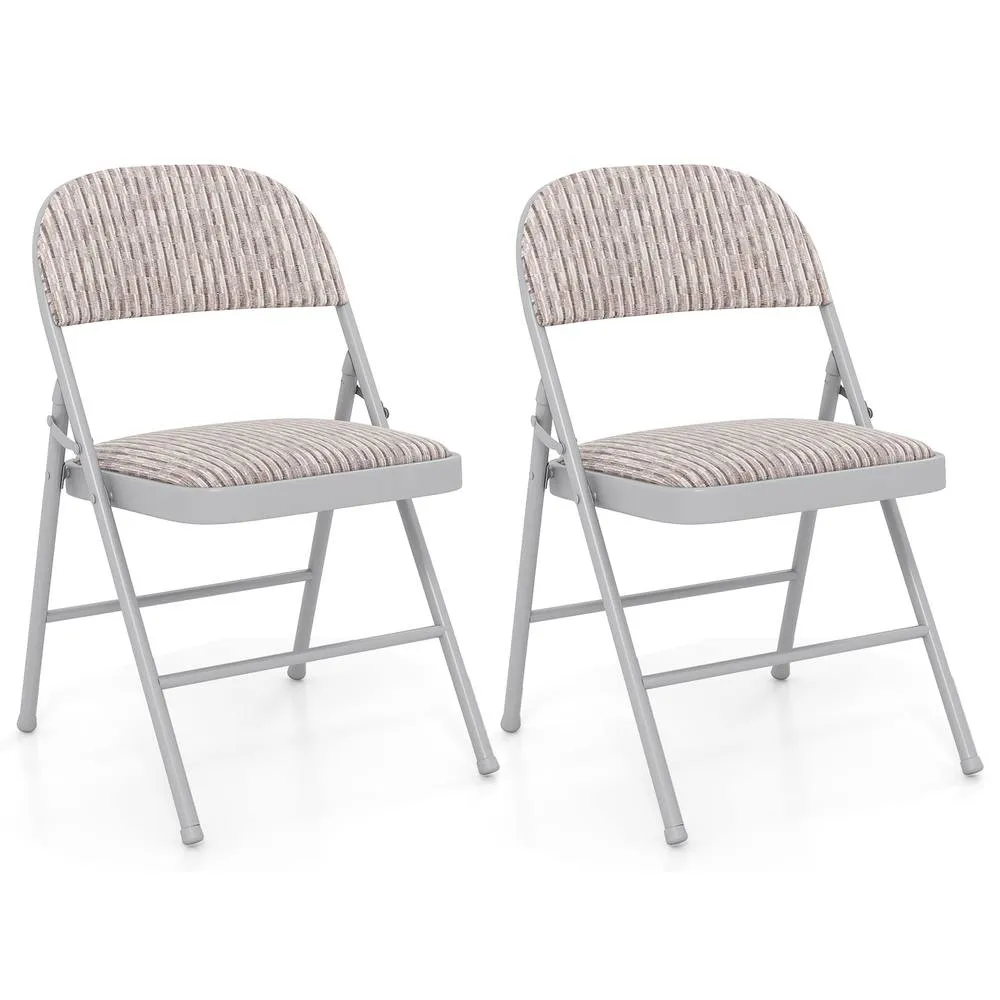 Costway 2 Pack Folding Chairs Padded Party Chairs with Metal Frame-Beige in Beige