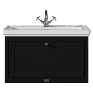 Bayswater Hartleigh Matt Black Traditional Wall Hung Vanity Unit & 1 Tap Hole Traditional Recessed Basin - 800mm