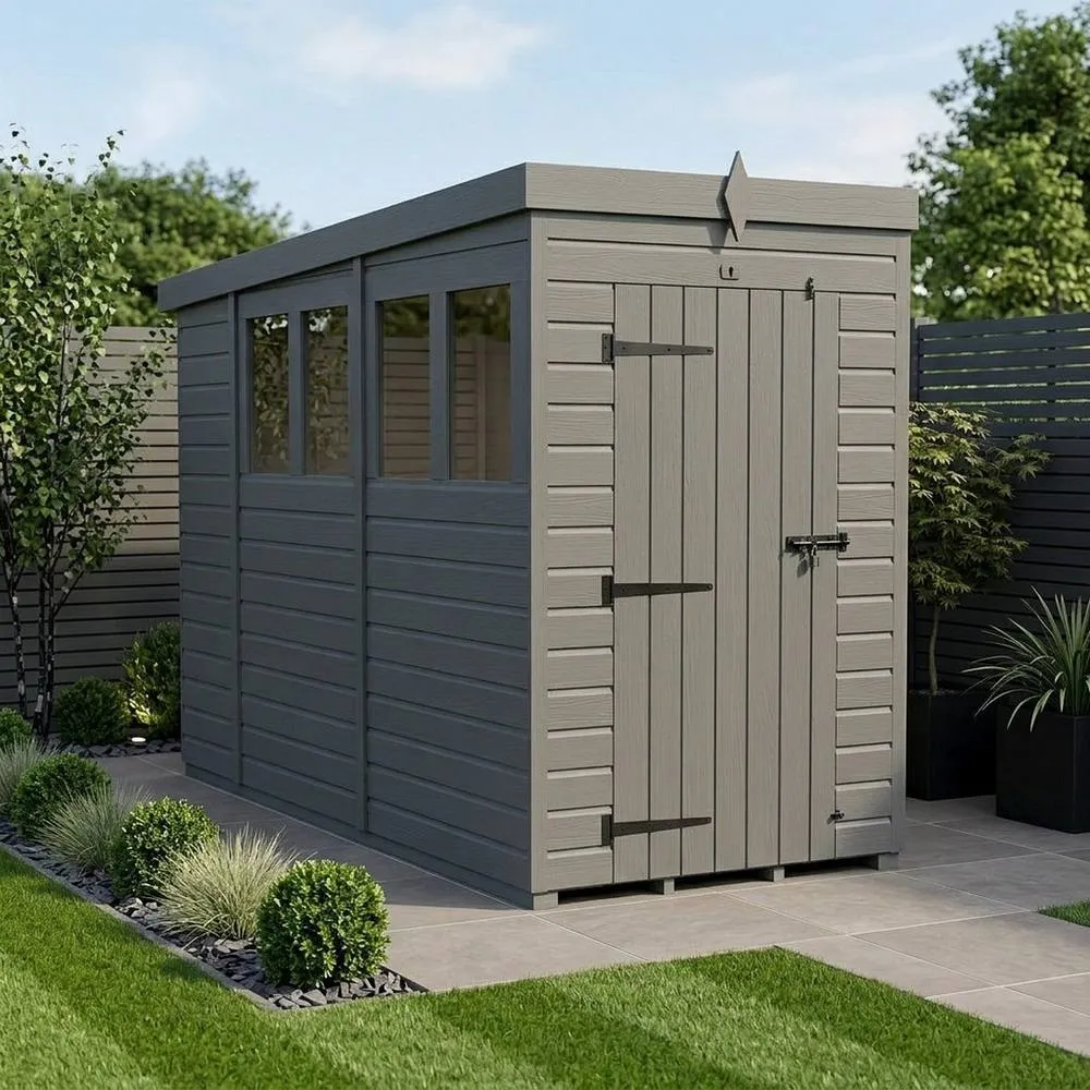 Buttercup Farm 4ft x 10ft Composite Pent Garden Shed Single Door With Windows - Grey 2