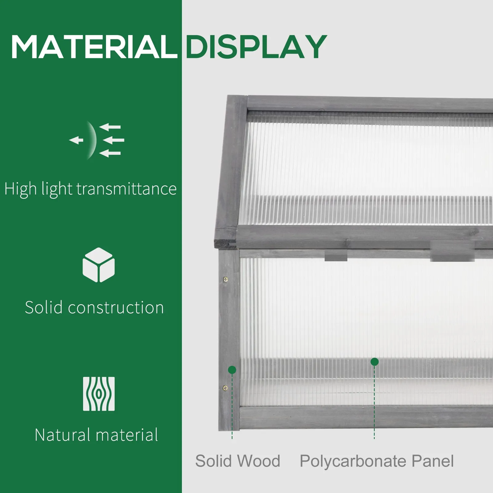 OUTSUNNY Wooden Cold Frame Greenhouse Garden Polycarbonate Grow House in Grey 4