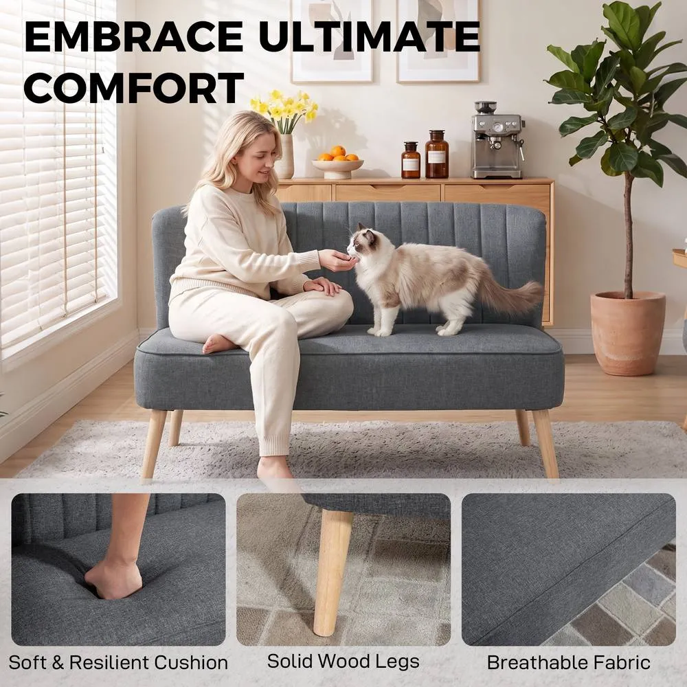 HOMCOM Linen-Look Double Sofa w/ Wood Frame Foam Padding Back, Dark Grey 5