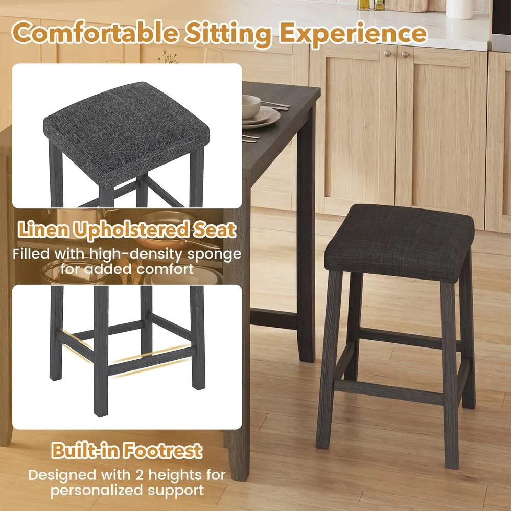 Costway 3PCS Bar Table Set Kitchen Dining Table w/ 2 Stools & Power Outlet in Black 4