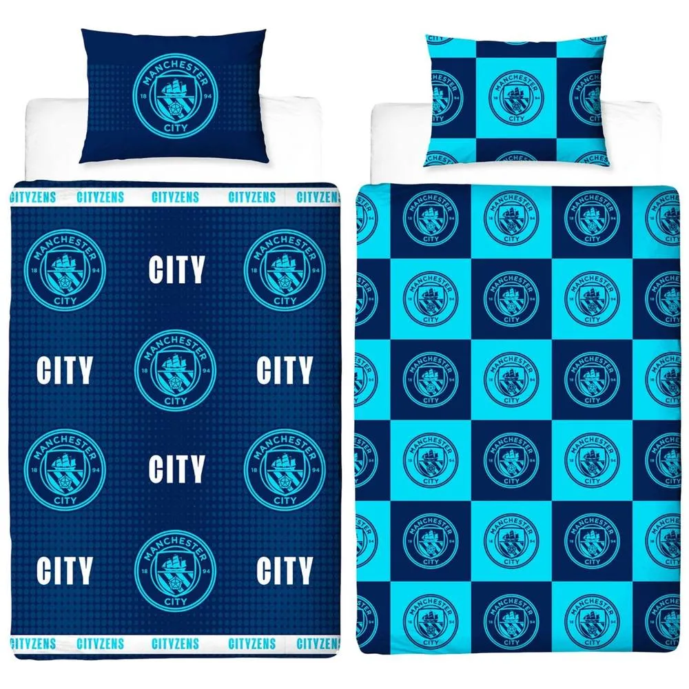 Manchester City FC Crest Reversible Duvet Set in Mid Navy