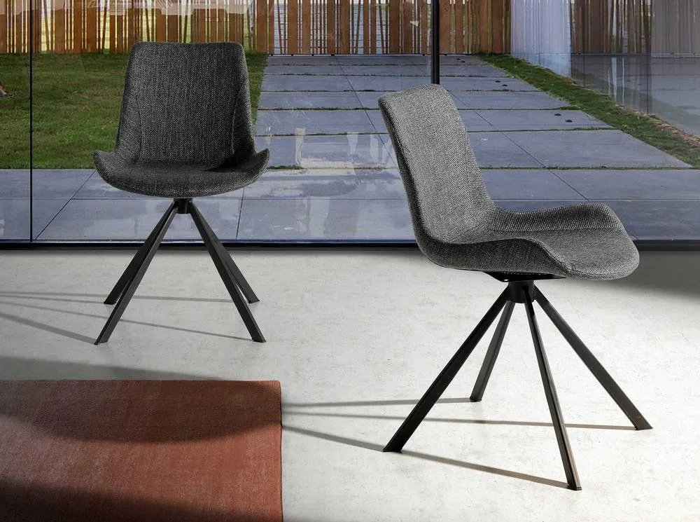 Angel Cerda Dark Gray Fabric Swivel Dining Chair with Black in Dark Grey 3