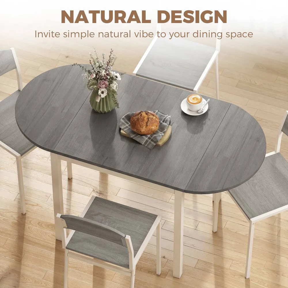 HOMCOM Foldable Dining Table, Solid Wood Drop Leaf Table, Grey 4