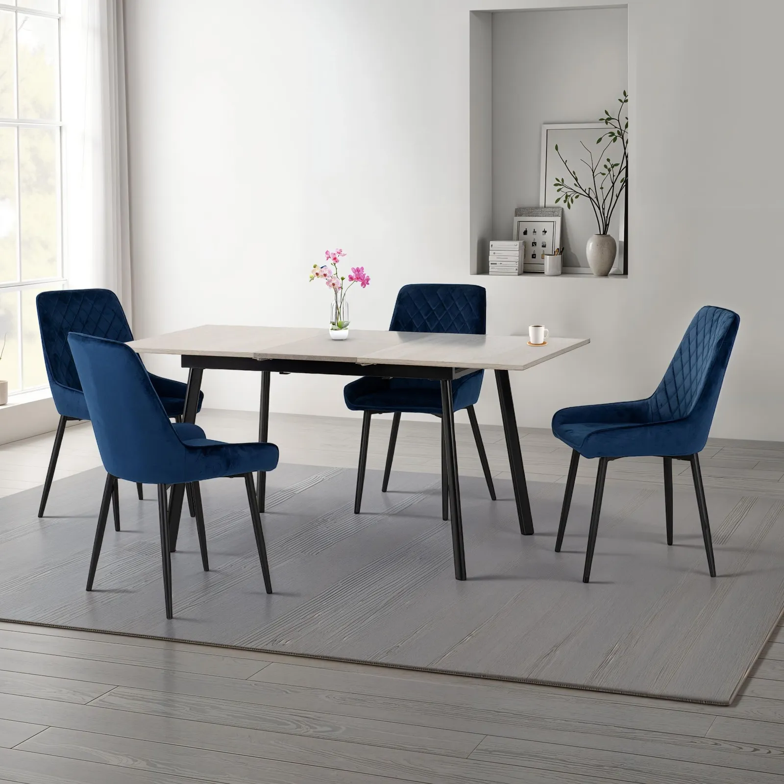 Seconique Avery Extending Dining Set with Avery Chairs in Blue