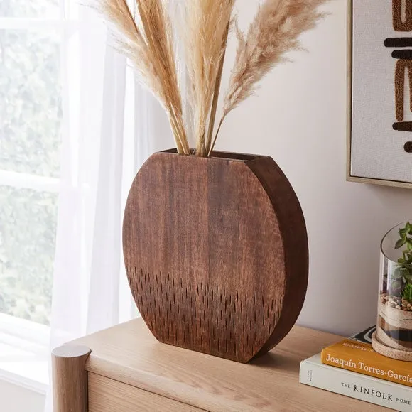 Etched Round Wooden Vase