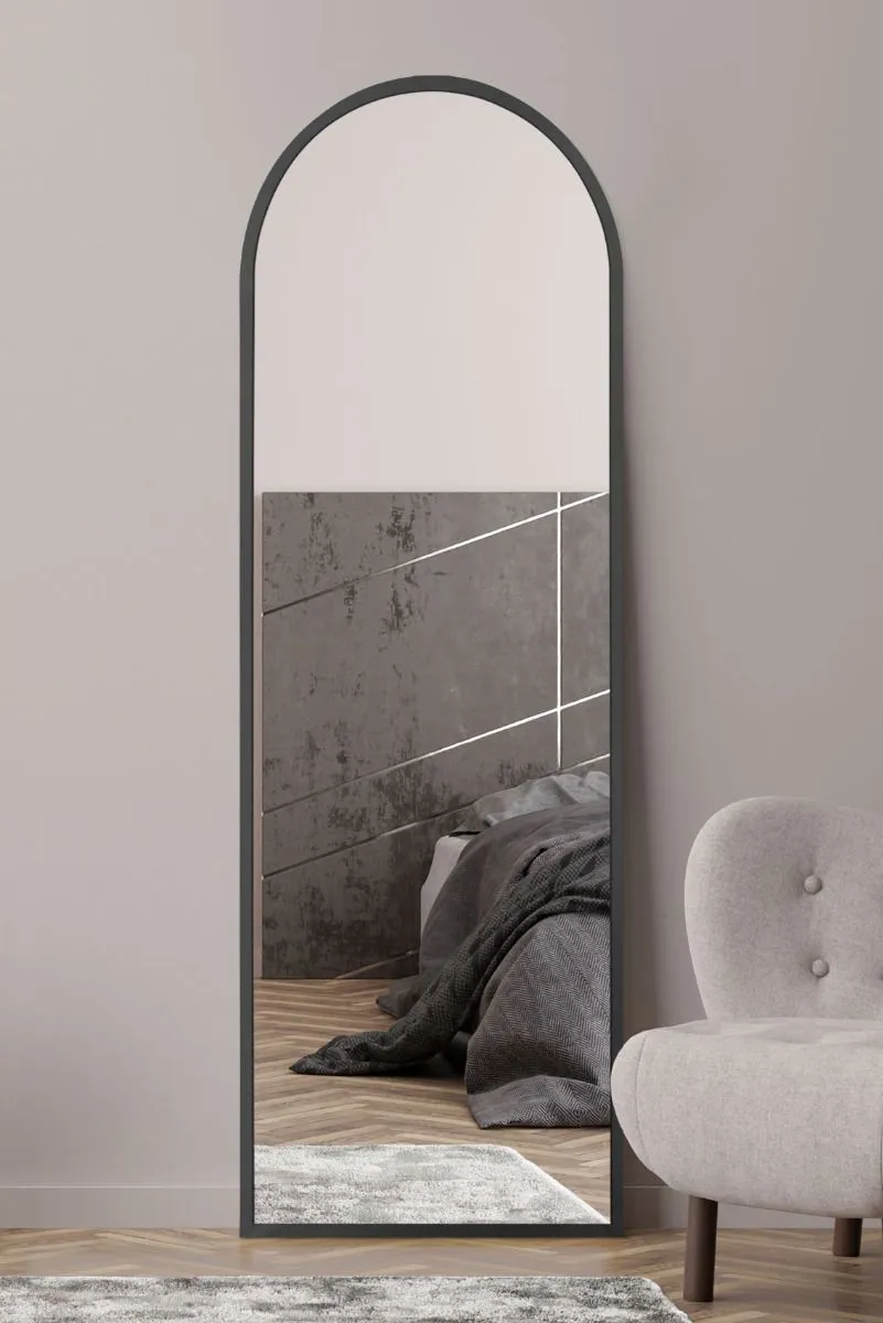 MirrorOutlet Black Framed Arched Leaner/Wall Mirror 71" X 24" (180CM X 60CM)