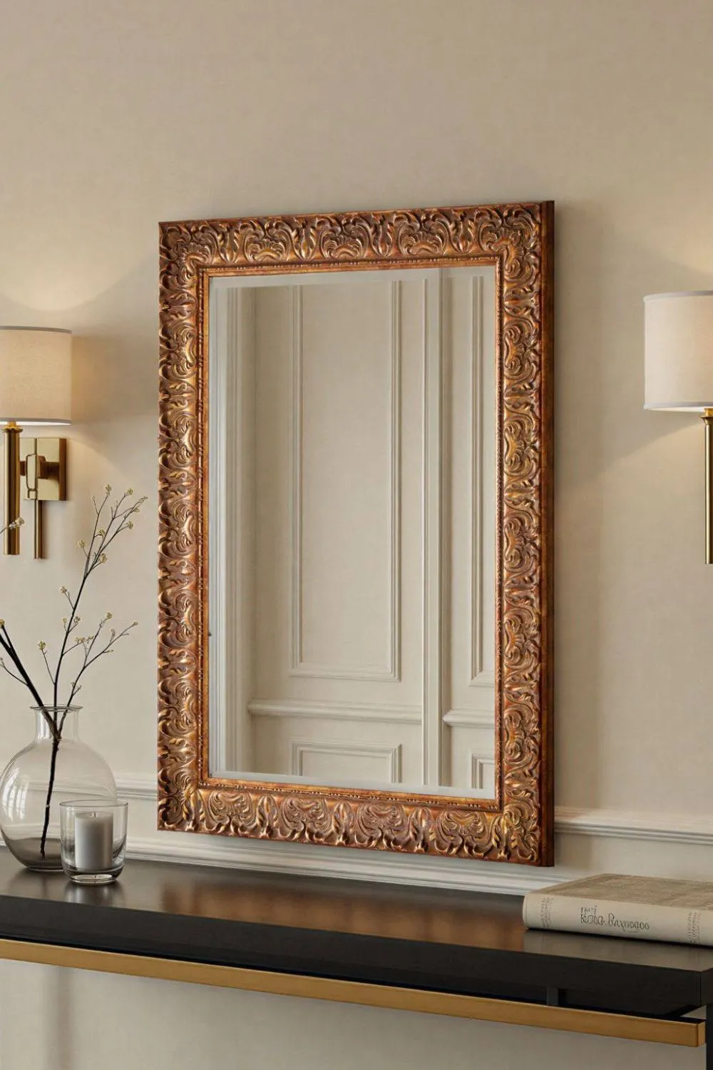 Yearn Mirrors Carved Framed Bevelled Mirror Gold 102.5x74.5cm