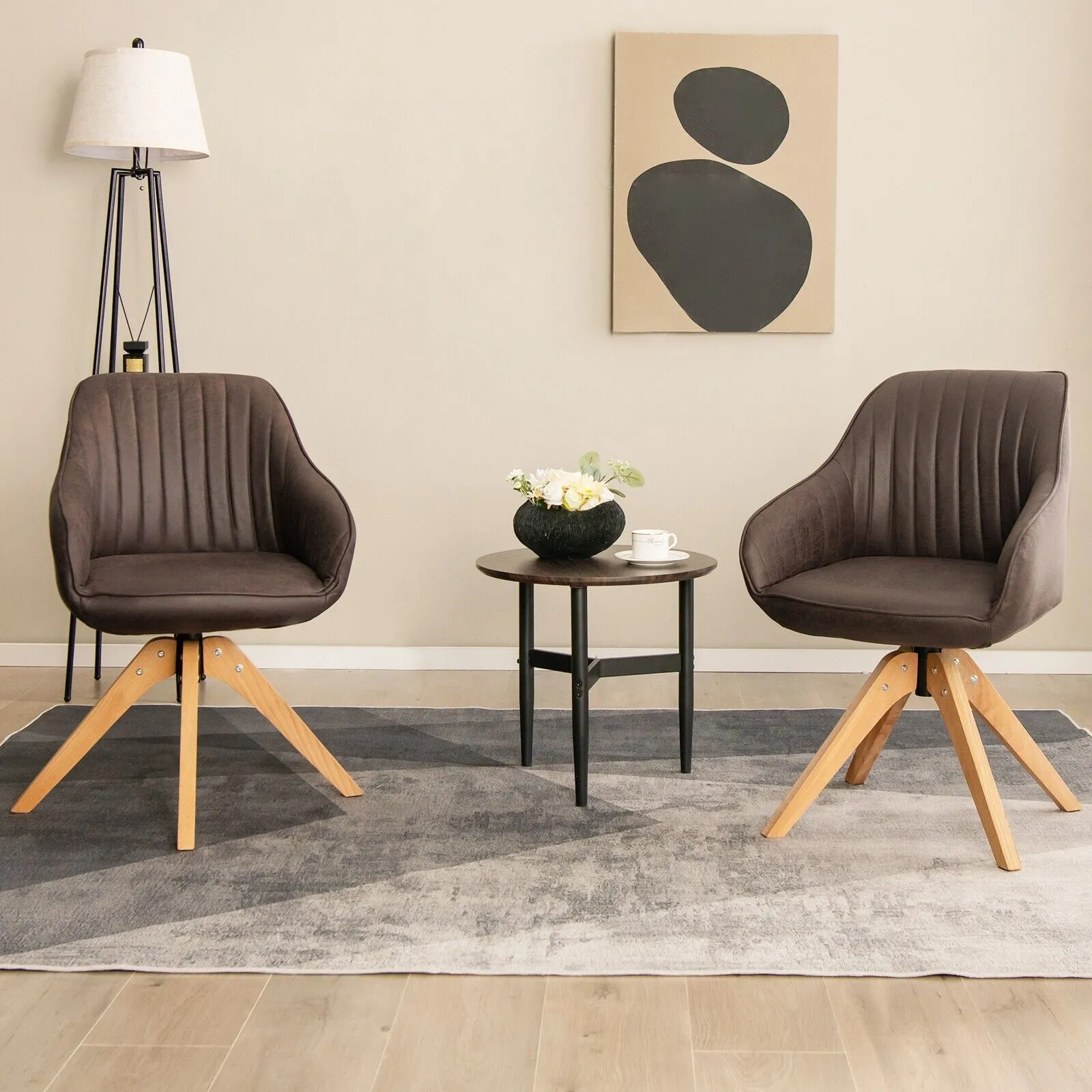Costway Set of 2 Swivel Accent Chair Ergonomic Armchairs Writing Desk Chairs in Brown 4