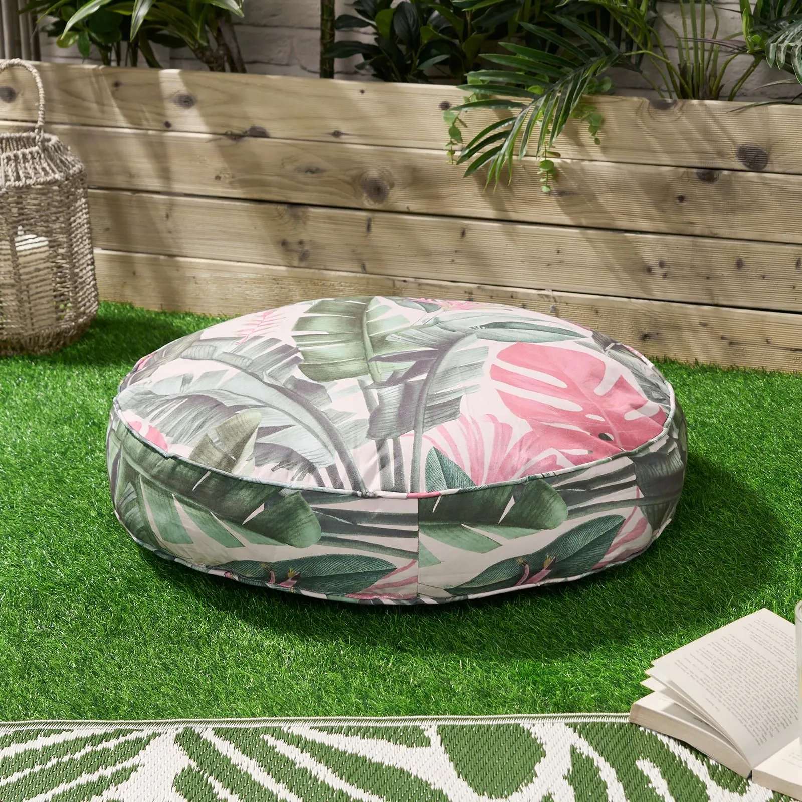 OHS Large Outdoor Cushion Round Decorative Floor Garden Water Resistant in Pink