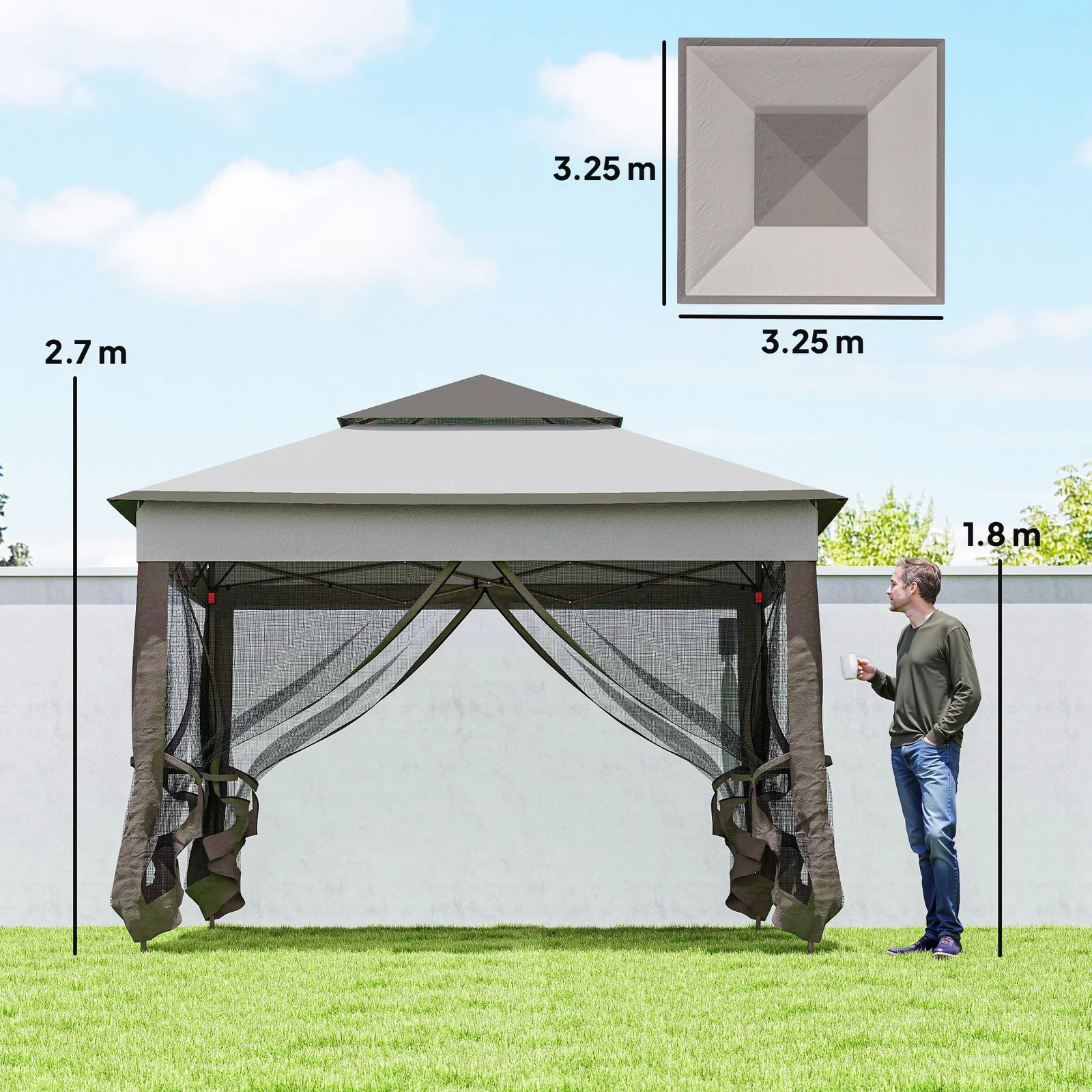 OUTSUNNY Garden Folding Tent Heavy Duty Pop Up Gazebo for Party in Light Grey 3