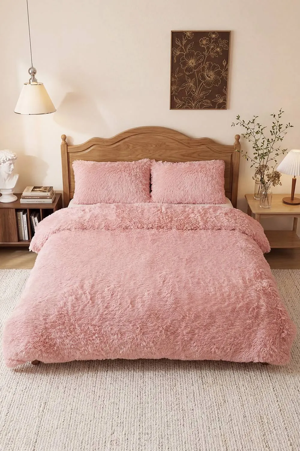Living and Home 3Pcs Soft Skin-friendly Faux Mink Fleece Duvet Set in Pink