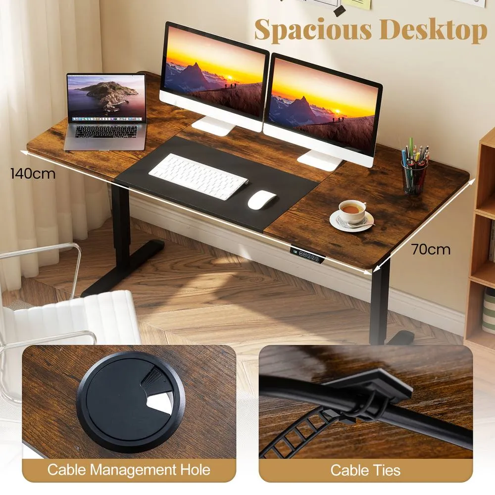 Costway Electric Standing Desk 140x70cm Height Adjustable Desk Sit Stand Desk in Brown 4