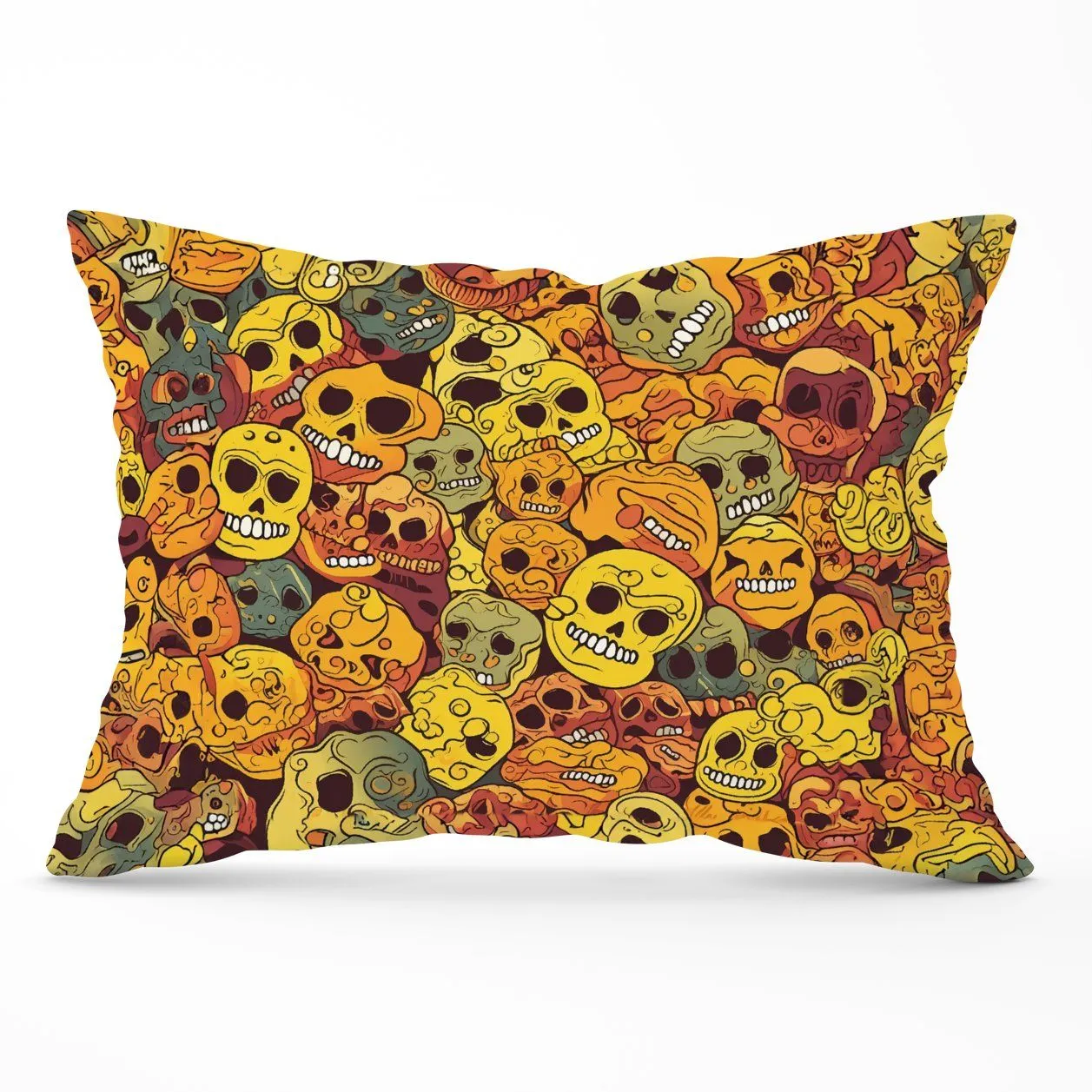 Warren Reed - Designer Autumnal Skulls Pattern Cushions in Orange