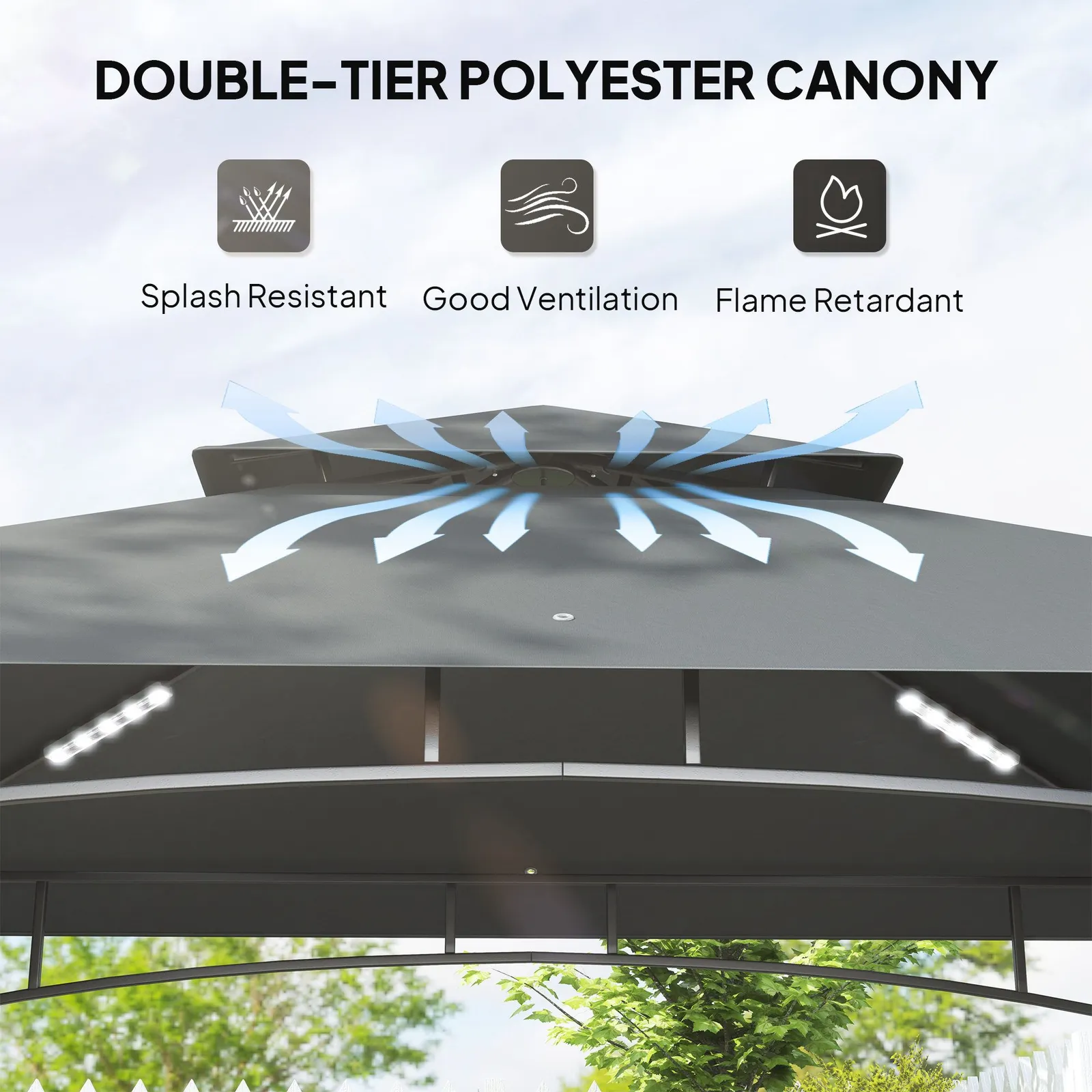 OUTSUNNY 8' x 5' Double Tiered BBQ Gazebo Shelter with LED Lights in Dark Grey 4