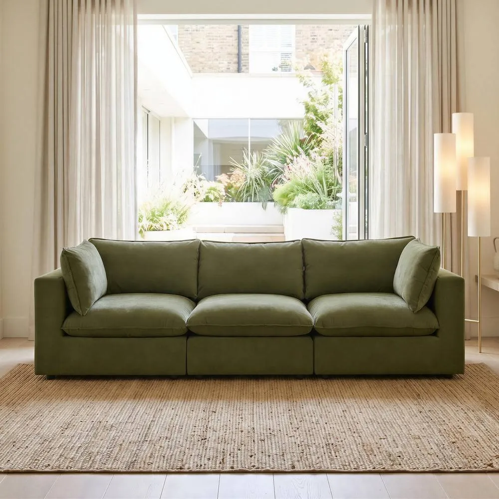 FurnitureboxUK Echo Linen-Look Fabric 3 Seater Modular Sofa in Green 1