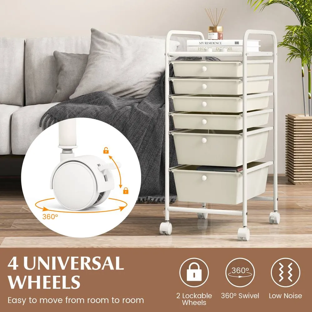 Costway 6-Drawer Rolling Storage Cart Mobile Utility Cart in White 4
