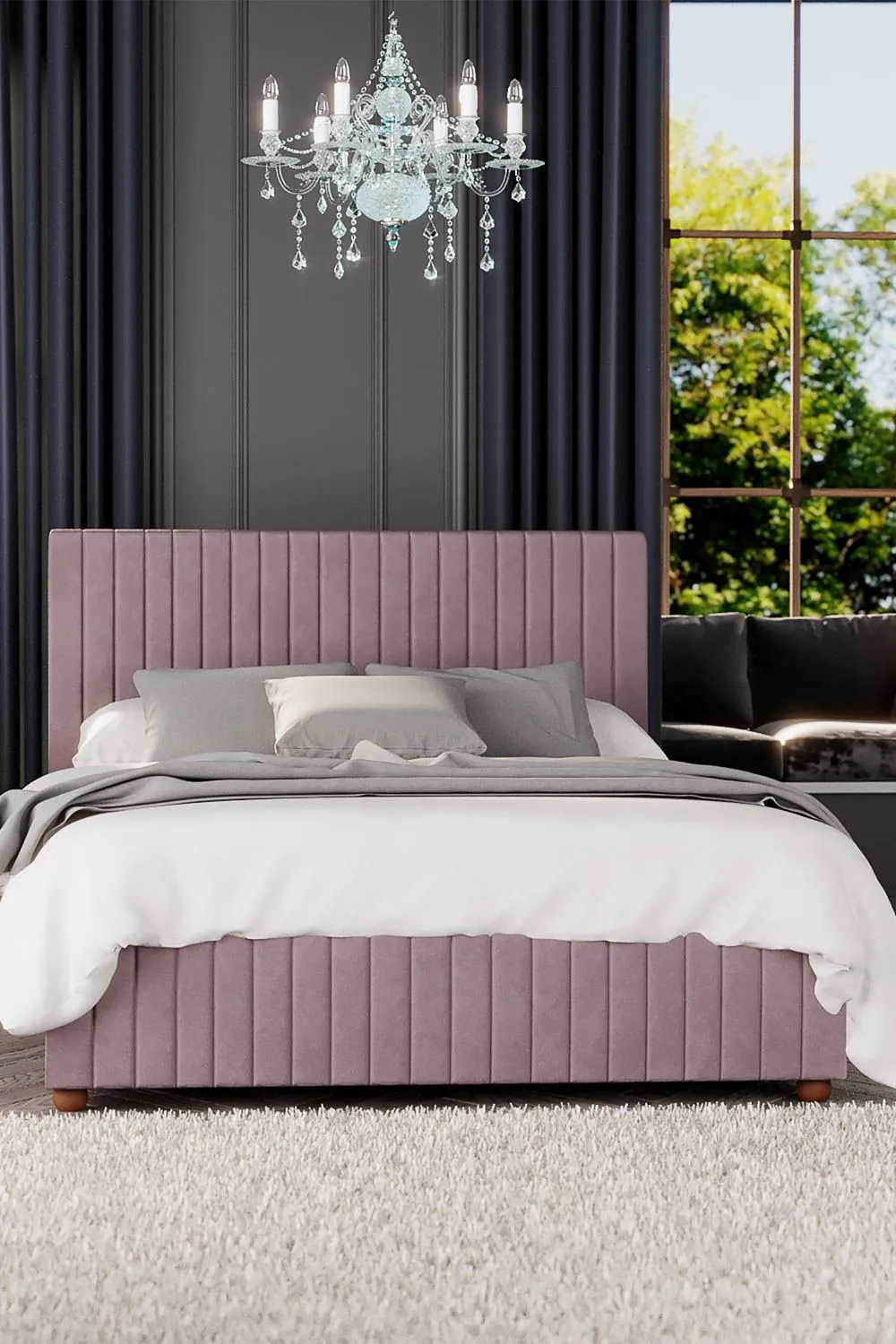 Laurence Llewelyn-Bowen Estella Ottoman Storage Bed in Plush Velvet Fabric, Custom Made in Rose 4