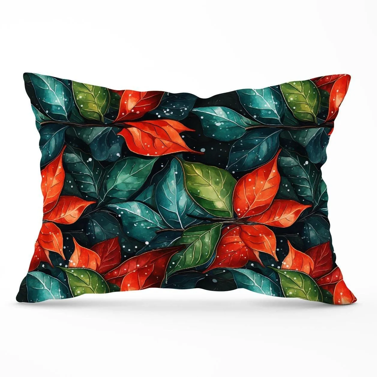 Warren Reed - Designer Christmas Watercolour Holly Leaf Cushions in Red