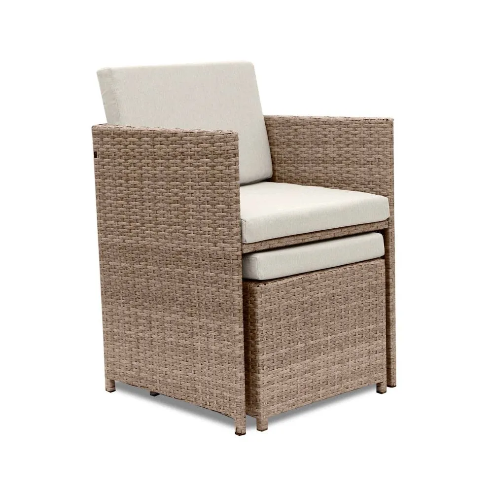 sweeek 8 to 12-seater rattan cube table set with chairs in Beige 3