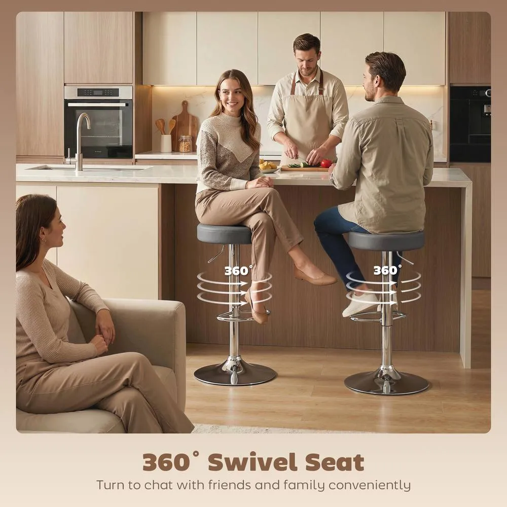 HOMCOM Bar Stools Set of 2, Height Adjustable Breakfast Bar Chairs in Grey 5