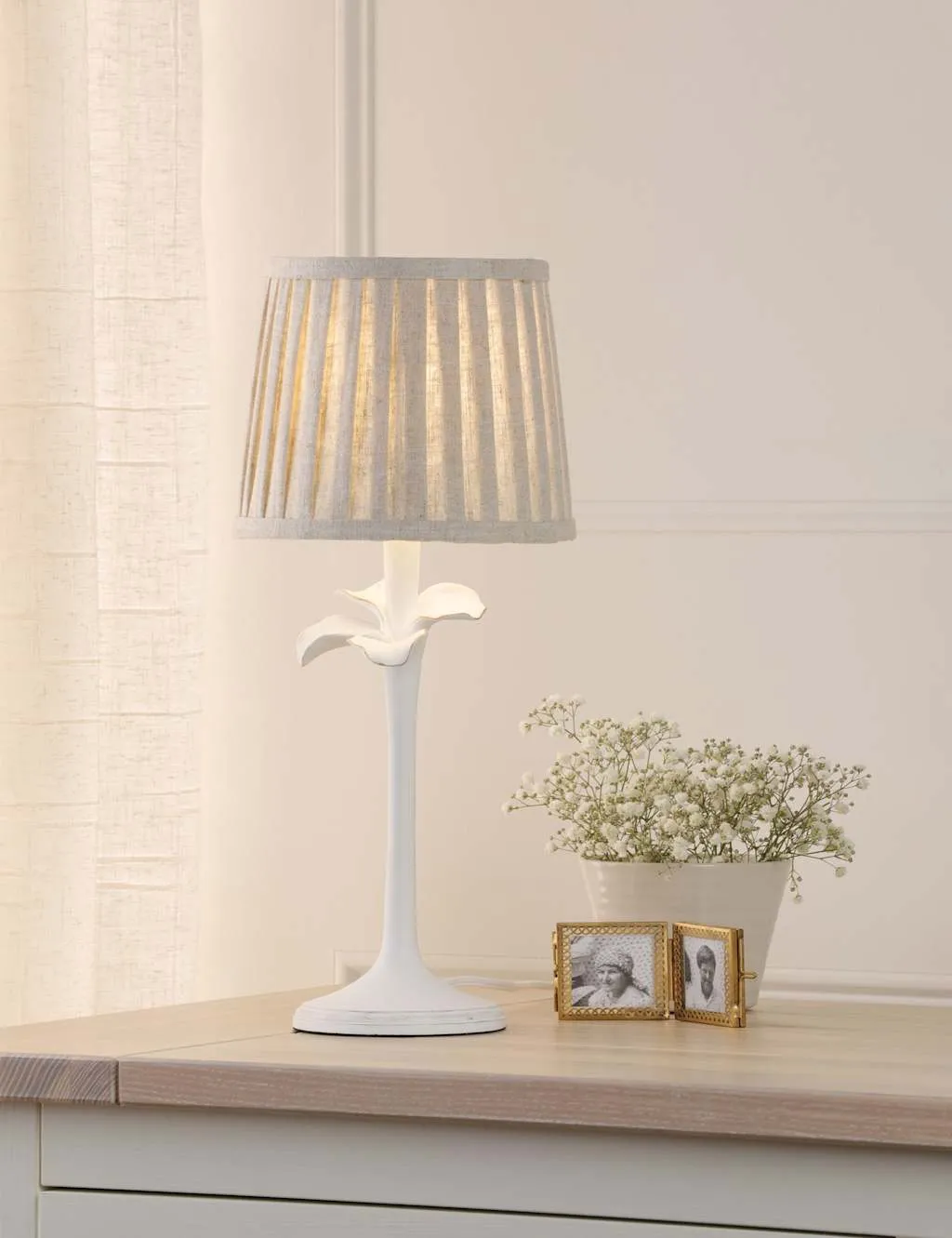 Laura Ashley Eleni Floral Pleated Table Lamp White