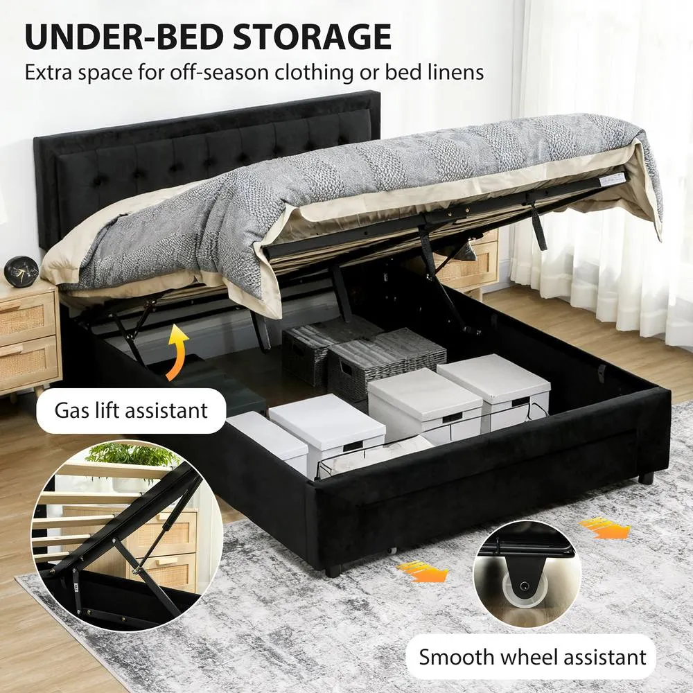 HOMCOM 5ft Double Bed Frame with Storage & Adjustable Headboard, Black 4