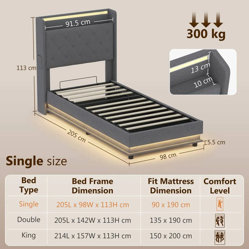 HOMCOM Lift up Storage Bed Frame with RGB LED Lights, 90 x 190cm, Dark Grey 3