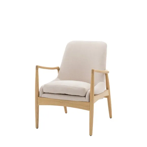 Callar Linen Wooden Arm Accent Chair 3
