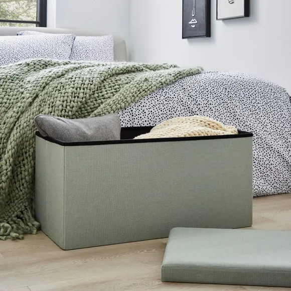 Faux Linen Rectangular Ottoman 1