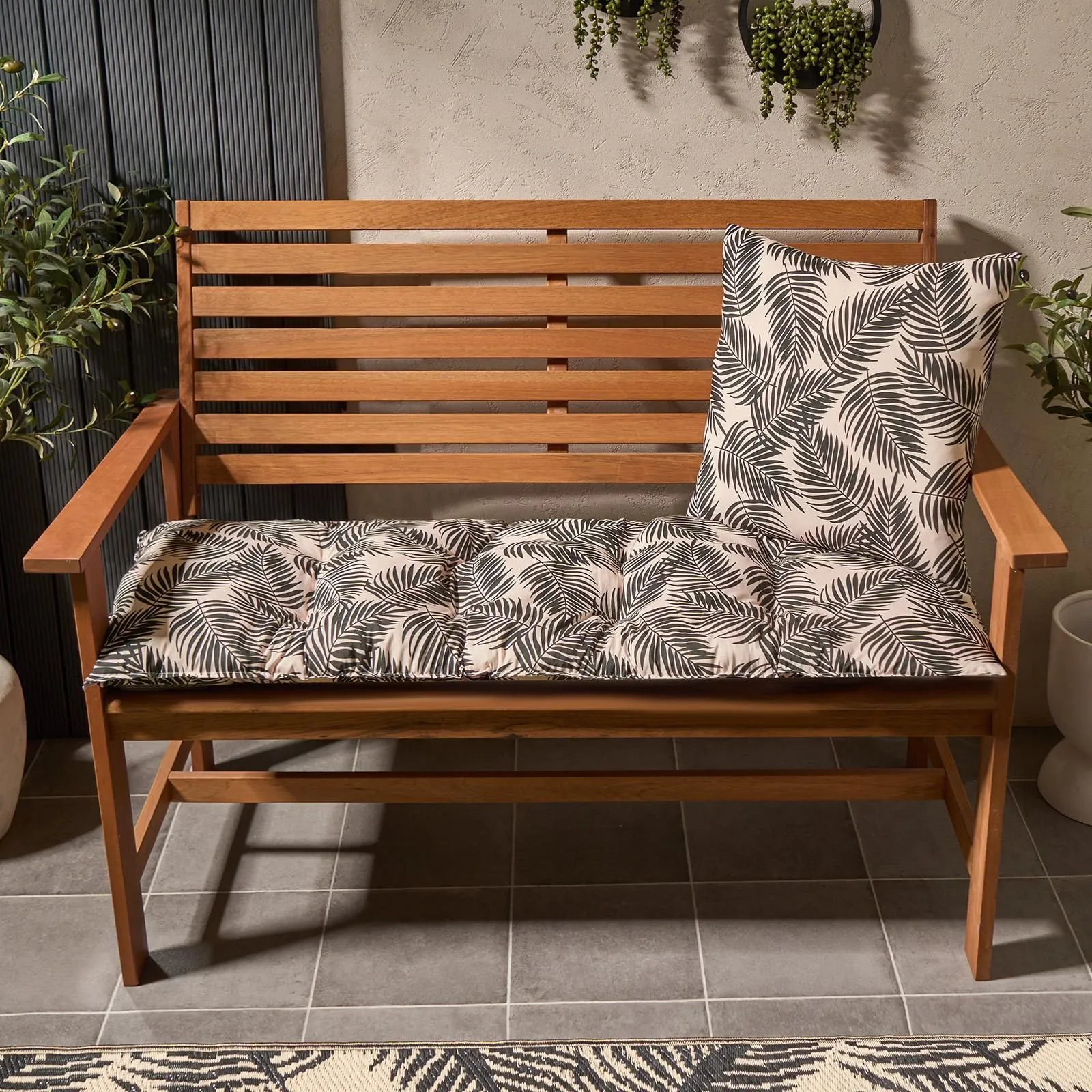 OHS Outdoor 2 Seater Patterned Bench Cushion Garden Furniture Seat in Black