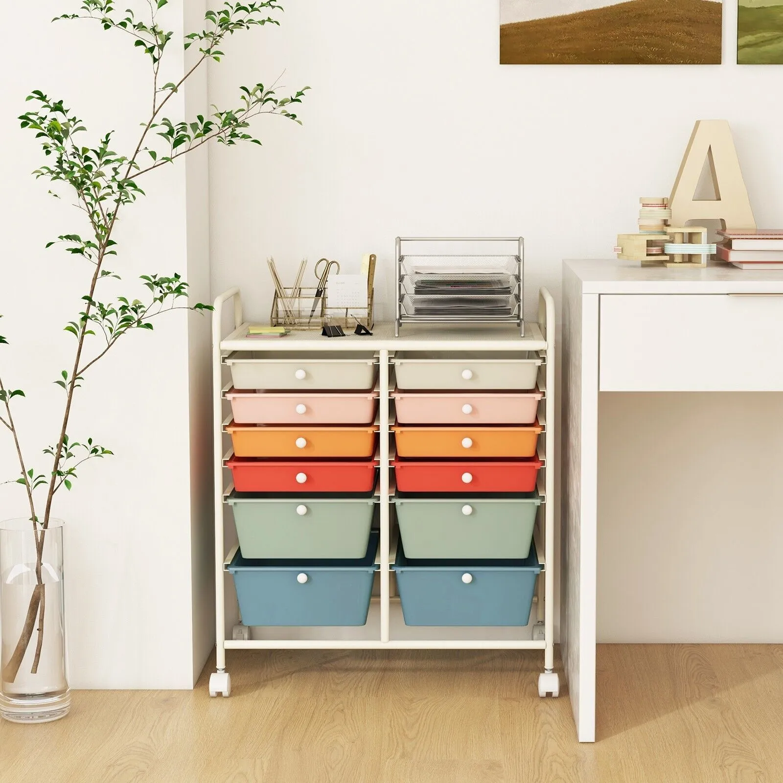 Costway 12 Drawer Rolling Storage Cart Office Lightweight Utility Cart with Lockable Wheels 3