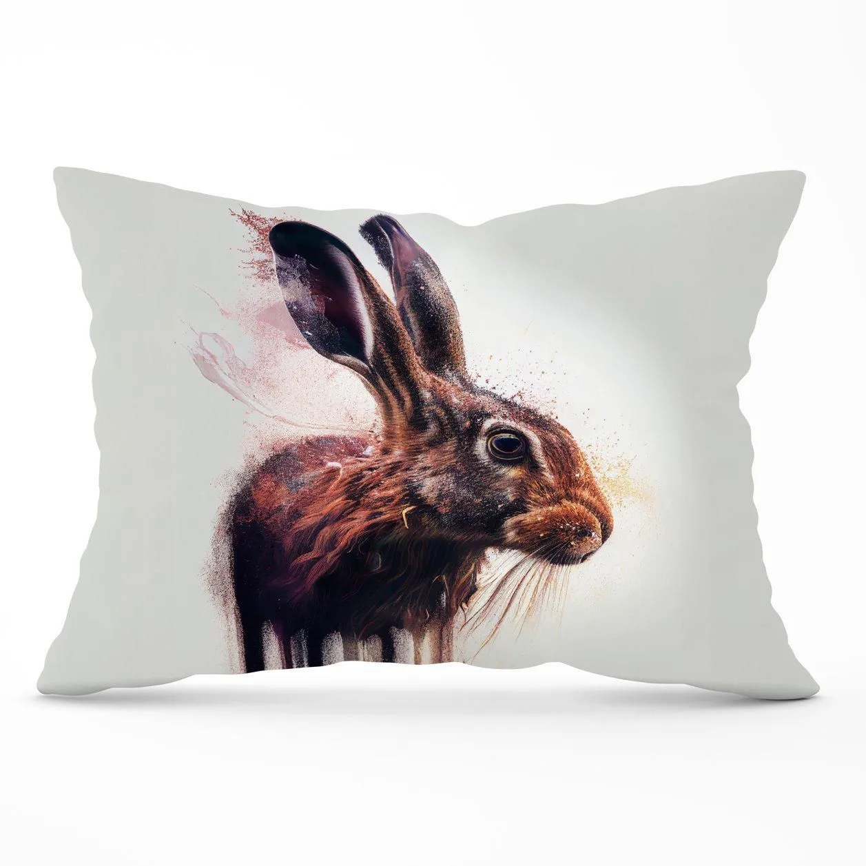Warren Reed - Designer Hare Face Splashart Cushions in Brown
