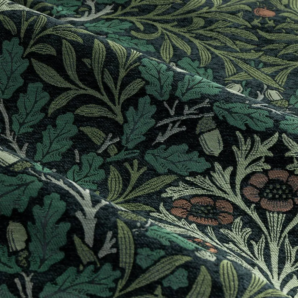 Morris & Co Acorn Multi Floral Jacquard Room Darkening Pencil Pleat Curtains in Green 5